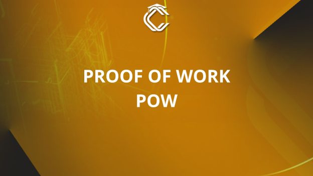 Writen in white on a orange background: "Proof of work"