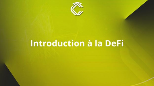 Ecrit en blanc sur fond vert clair - jaune : "Introduction à la DeFi"