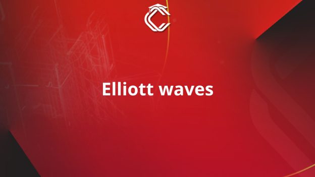 Written in white on a red background: "Elliott Waves"