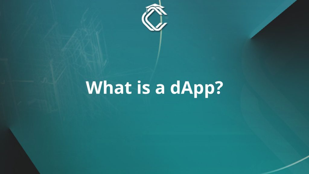 Written in white on a light blue/green background: "What is a Dapp?"